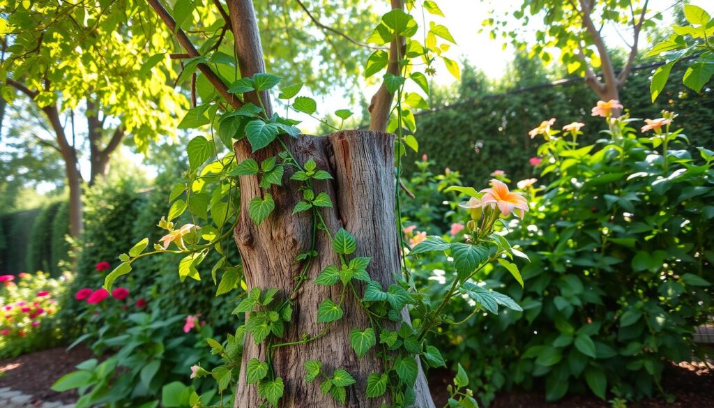 Climbing Plants on Tree Stump Support