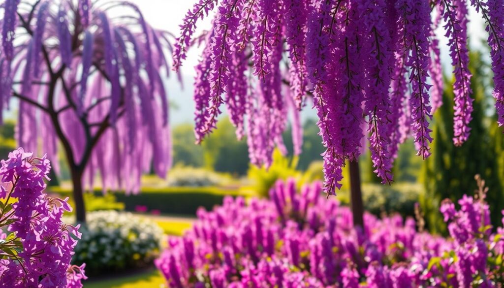 Purple flowering trees as garden accents